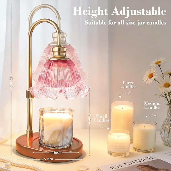 Candle Warmer Lamp with Timer: Birthday Gifts for Women, House Warming Gifts New Home Decor – Height Adjustable Candle Lamp for Mom, Anniversary - Walnut Solid Wood Base, with 2 Bulbs