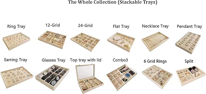 Beige Velvet Jewelry Display Box Tray Pendant Necklace Stackable Trade Show Store Multi Function (Pendants)