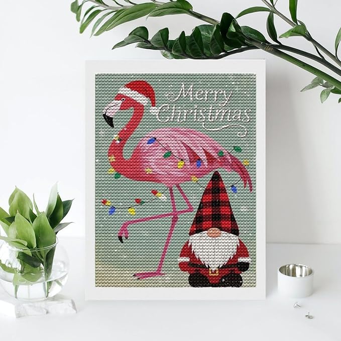 AIVKIEJK Diamond Painting Kits for Adults - Festive Flamingo Christmas Santa Hat Painting DIY 5D Full Drill Diamond Dots Paintings with Diamonds Gem Art and Crafts Home Decor 12"x16"