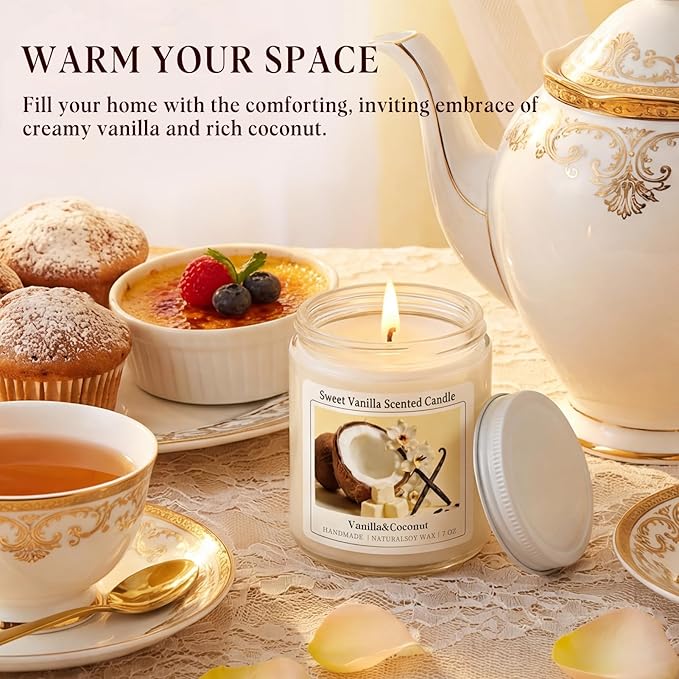 Homsolver Creamy Vanilla Coconut Scented Candle, Natural Soy Candles with 50+ Hours Burn Time, Anniversary Birthday Gifts for Women, Mothers Day Gifts for Mom Wife Her, Warm & Soft Home Fragrance