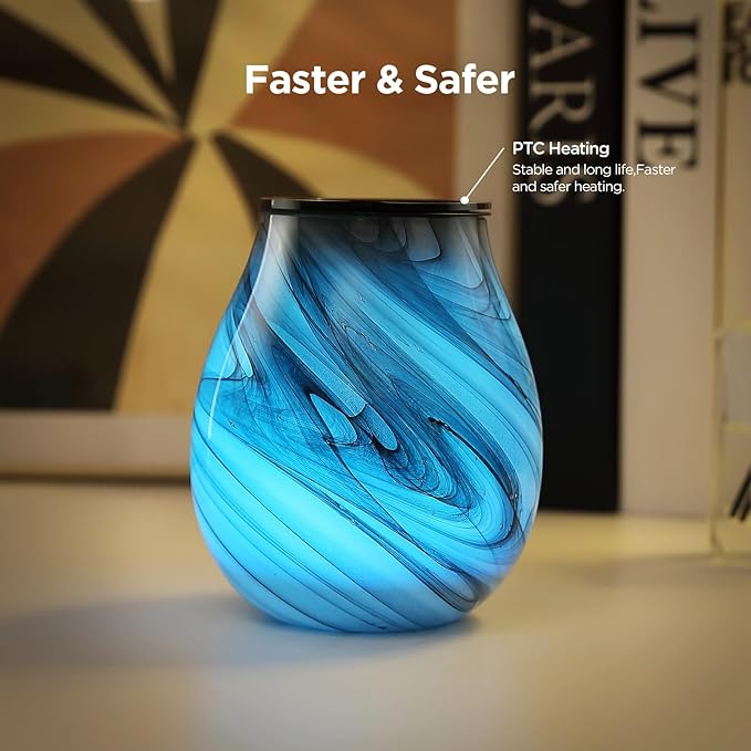 Inrorans Glass Electric Wax Melt Warmer Oil Burner with Stable Heating PTC Reusable Silicone Tray 7 Colorful Changing Led Light Night Light Scent Warmer for Home Fragrance Warmers-Ink Painting Timer
