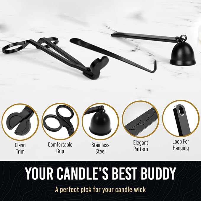 Craft911 Candle Snuffer and Wick Trimmer with Dipper 3 in 1 Candle Care Kit for Candle Lover (Black)