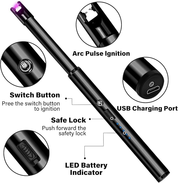 Navpeak Electric Candle Lighter Windproof USB Rechargeable Flameless Long Neck Lighter for Candles Gas Stove Fireplace BBQ Kitchen Grills (Black)