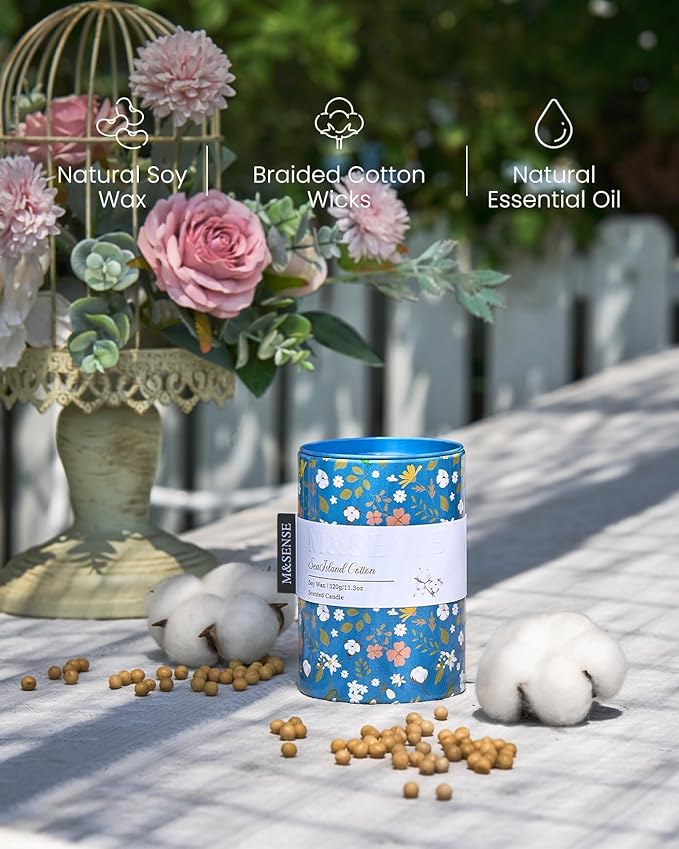 M&SENSE Spring Candle 11.3 oz, Sea Island Cotton Scented Candle, Non-Toxin Soy Wax for Home Scented, Floral Candles Gift for Her, Up to 70 Hours Burning Long-Lasting Fragrance