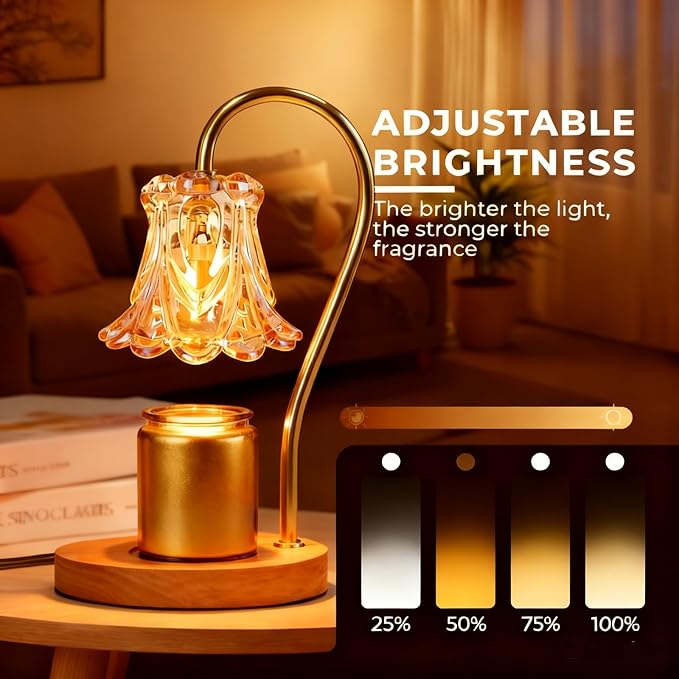Candle Warmer Lamp with Timer 2 Bulbs Light Dimmable Electric Candle Warmer Flower Shape for Bedroom Home Decor, Wax Melt Warmer for Scented Wax, Birthday Housewarming for Her Him
