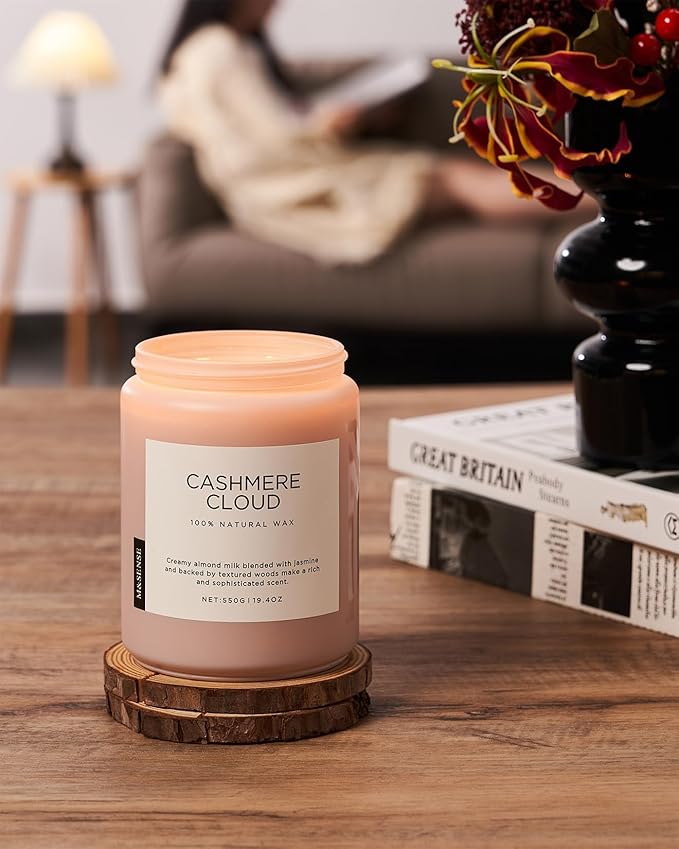 M&SENSE Cashmere Vanilla Scented Candles, Non Toxic Soy Wax 19.4oz 110 Hour Long Lasting 2 Wick, Large Candle for Bedroom Kitchen Home Decor, Housewarming Valentine's Day Gifts for Family Friends