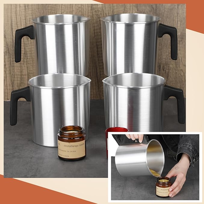 Ziliny 4 Pcs Candle Making Pouring Pot Wax Pouring Pitcher with Dripless Spout and Heat Resisting Handle Aluminum Wax Melter for Christmas DIY Candle Making Kits Gift(1.8 L)