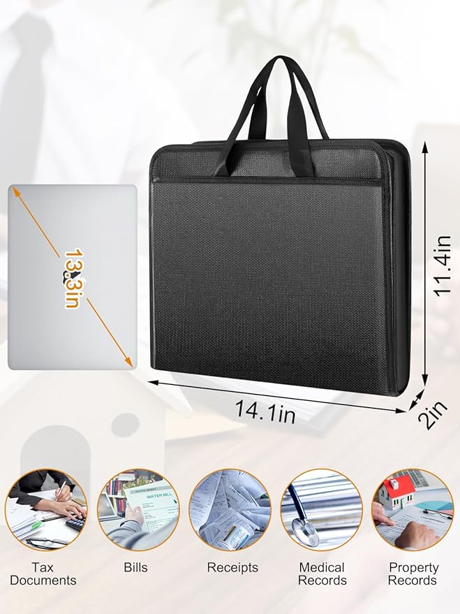onvvippiv Important Document Organizer Folio Accordion File Organizer Fireproof Expanding File Folder Storage Box with Zipper Labels 13 Pockets for Business Office Receipt Travel