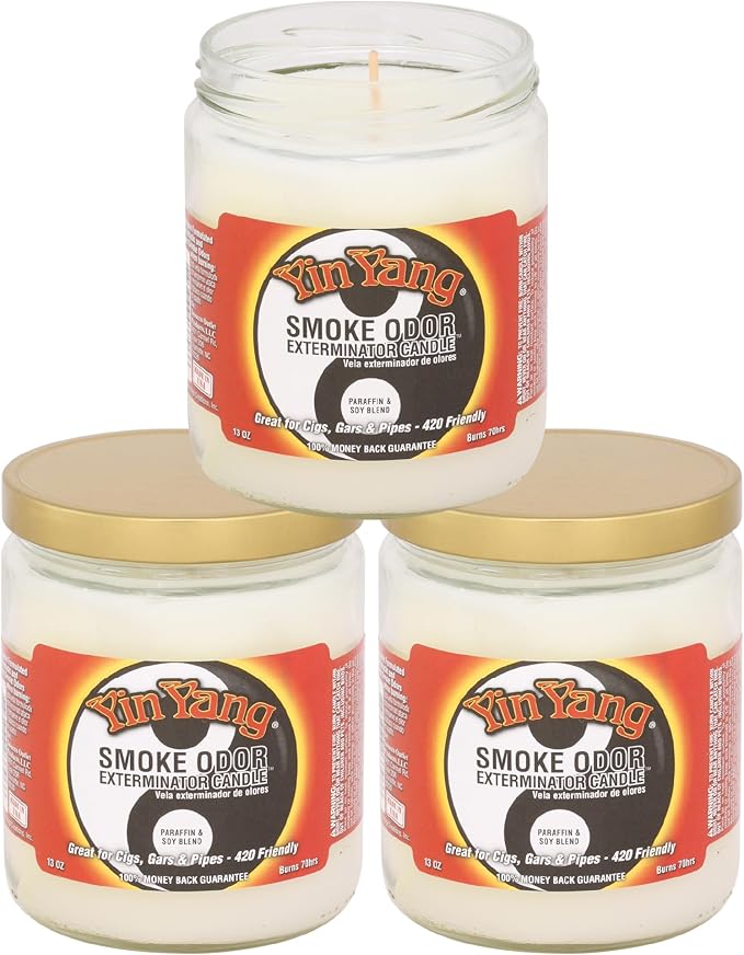 Smoke Odor Exterminator 13oz Jar Candles (Yin Yang, 3) Set of Three Candles.