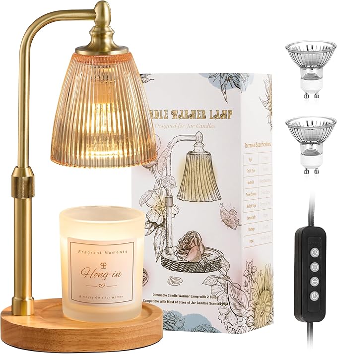 Hong-in Amber Candle Warmer Lamp with Timer Dimmable,Birthday Gifts for Women Sister,House Warming Gifts New Home,Adjustable Height Wax Melt Warmer for Jar Candles,Ideal for Office,Bedroom Home Decor