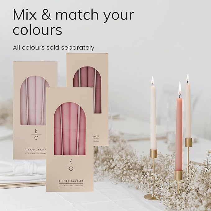 Tapered Dinner Candles - Soy & Paraffin Blend, Dinner Candles with Long-Lasting 7-Hour Burn for Stylish Homes - Candle in Curated Colours Ideal Gift for Hosts, Brides & Event Planners-Blush Pink