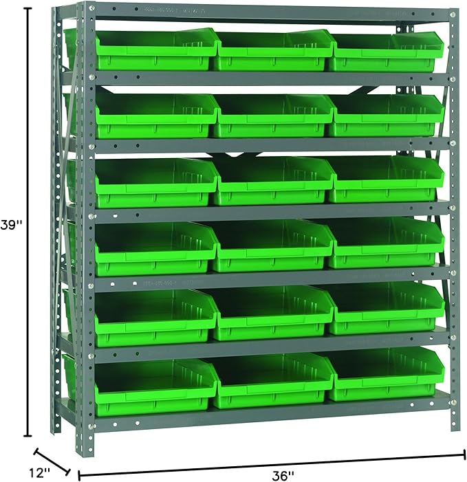 Quantum Storage Systems 1239-109GN Steel Shelving Unit with 4" Shelf Bins, 12" D x 36" W x 39" H, Green
