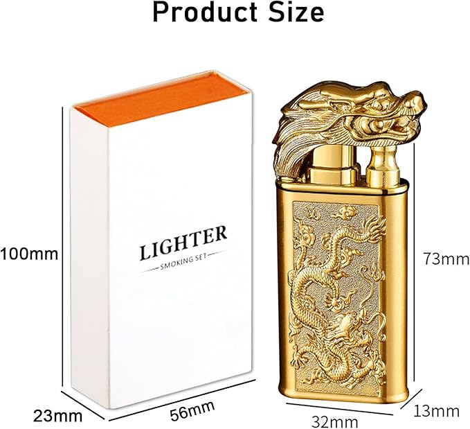 Torch Lighter, Cool Relief Dragon Dual Flame - Windproof Adjustable Jet Flame and Soft Flame, Refillable Butane Lighter for Gift, Candle, BBQ, Kitchen, Camping (Without Butane)-Gold