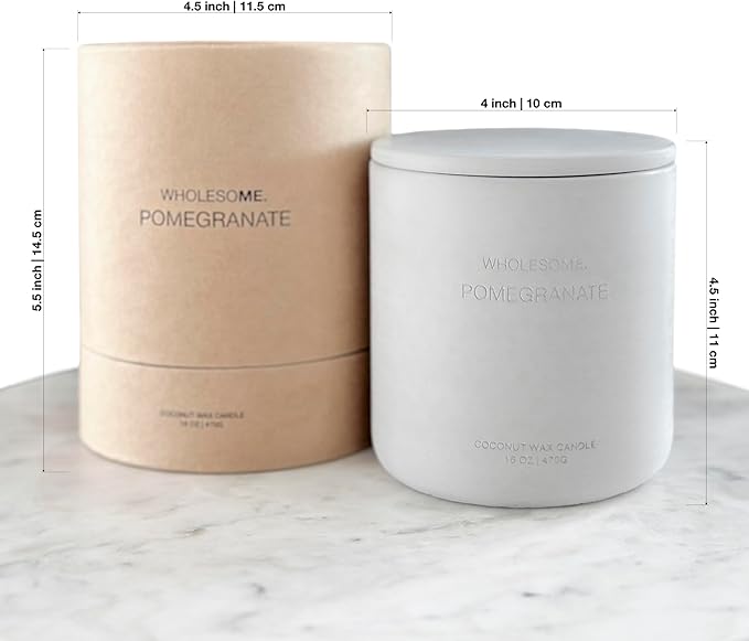 WHOLESOME. Pomegranate Scented Non-Toxic Candles for Home, 2 Wicks Natural Coconut Wax Candle Eco-Friendly, Luxury Aromatherapy Candles Stress Relief, 16 oz Large Concrete Jar, 90 Hours Burn