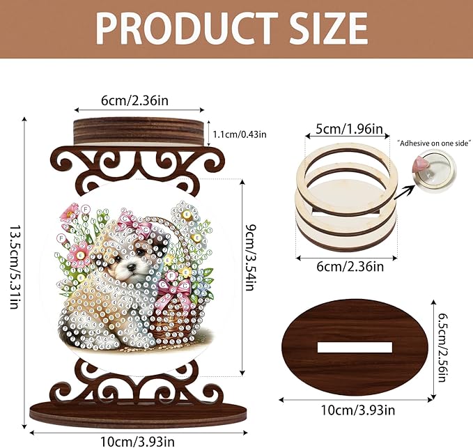 Diamond Art Painting Candlestick Holder kits, Puppy DIY shaped crystal Diamond partial art painting, woodiness Candle holder for AromaRelax & Home Decor, Christmas Halloween Ornaments (Double-Sided)