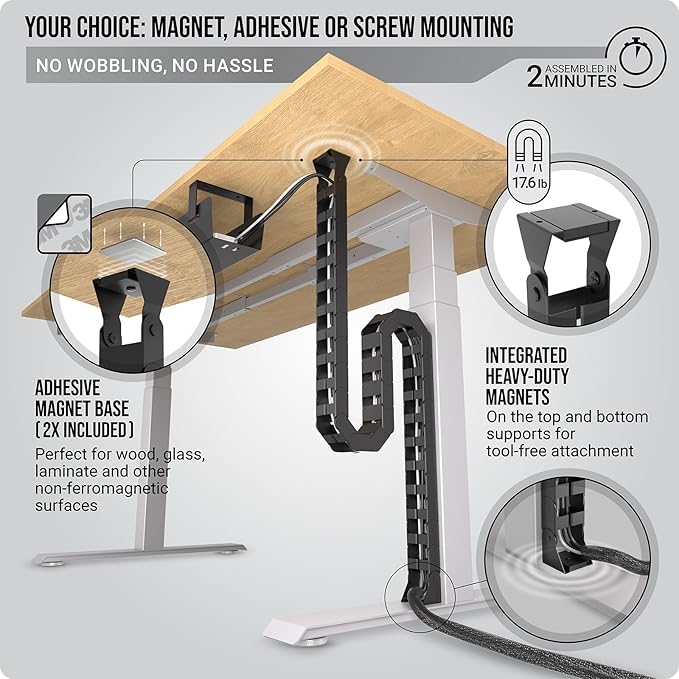 Ultimate Setup Under Desk Cable Management Vertebrae - Perfect for Sit Stand Desk - Wire Management - Adjustable Length - Flexible Cable Spine - Black, 133 cm
