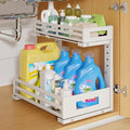 1-Pack Under Sink Organizers and Storage,2-Tier L Shape Pull Out Cabinet Organizer With Round Tube Slide Rails,Hight Adjustable Slide Out Drawers for Kitchen&Bathroom,Multi-Purpose Storage Shelf-White