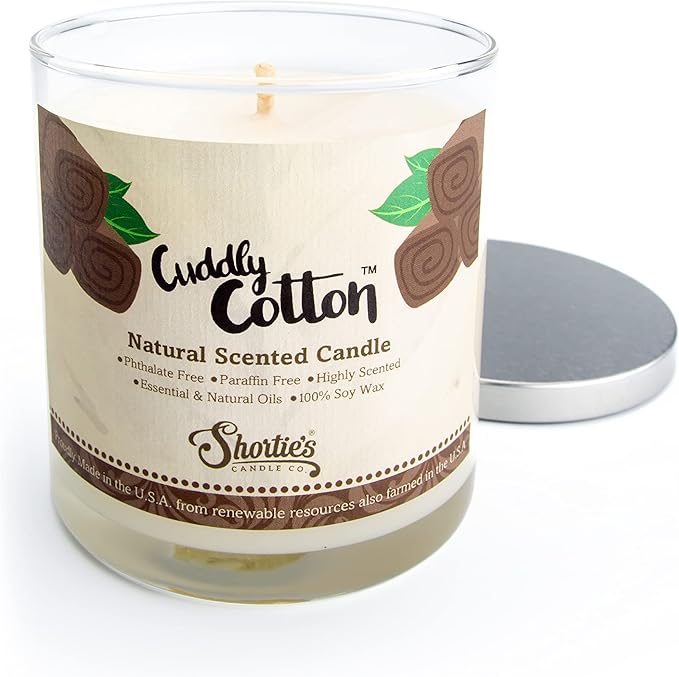Cuddly Cotton Scented Natural Soy Candle, Essential Fragrance Oils, 100% Soy, Phthalate & Paraben Free, Clean Burning, 9 Oz.