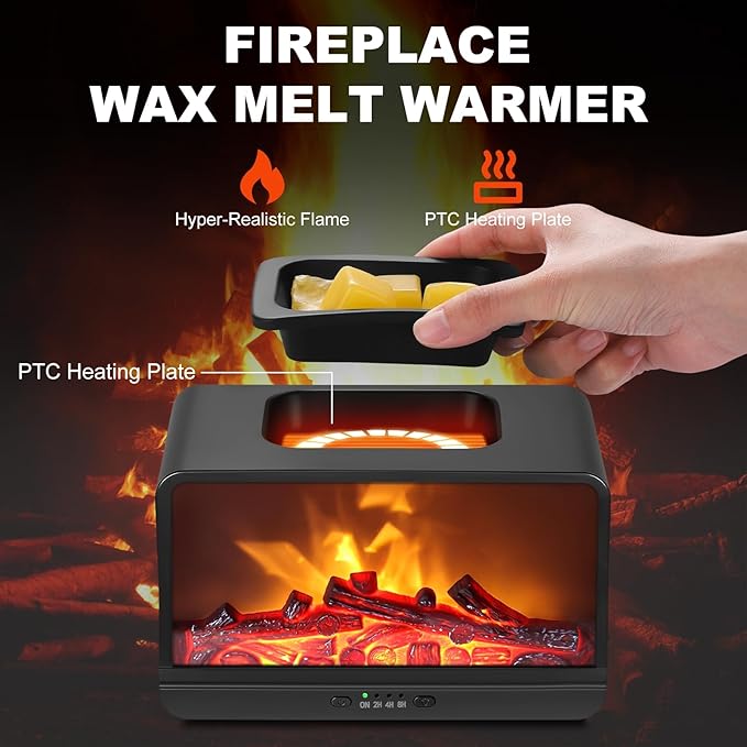 Flame Fireplace Wax Melt Warmer,Scentsy Wax Warmer with Timer, Electric Wax Warmer for Scented Wax with PTC Heating Plate, Wax Burner for Women Gifts & Home Decor(Black)