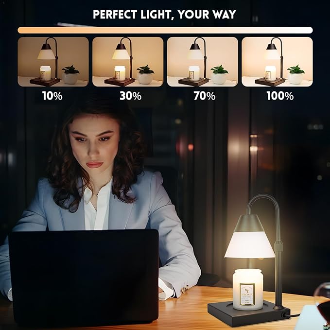LALISU Candle Warmer Lamp, Dimmable Metal Candle Lamp Warmer Height Adjustable, Compatible with Candle and 3 Wick Large Jars Scented Wax for Home Decor (Glass-Black)
