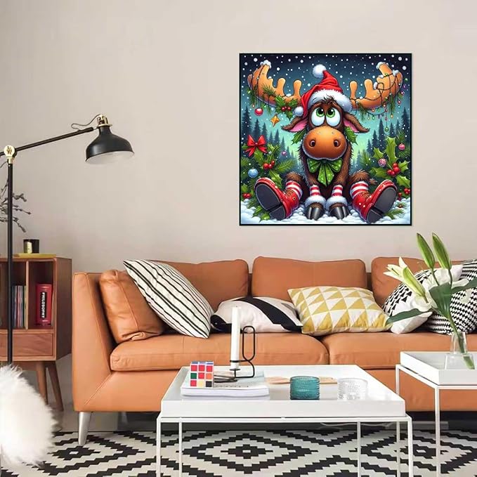 Mrnsiet Christmas Elk Diamond Painting Kits for Adults, 5D Elk Diamond Art Kits for Beginners, DIY Full Round Drill Christmas Painting Crafts Arts Kit Gift for Home Wall Decor 14x14 Inch