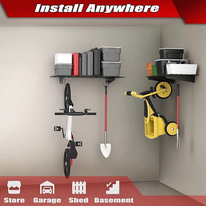 WALMANN 2 Pack Garage Wall Mount Shelves, 45x15 inch Wall Mounted Storage Shelves for Garage Heavy Duty Floating Shelf, Holds Up to 220 lbs(Black)