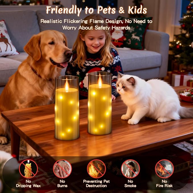 11" x 4" Large Outdoor Waterproof LED Candles, 2Pcs Pillar Candles with Remote & Timer, Flameless Candle Battery Operated with Embedded Star String for Porch, Patio, Outdoor Decor and Christmas