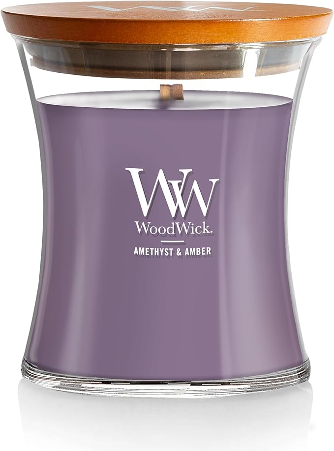 WoodWick Amethyst & Amber Gifts for Women and Men, 9.7 oz Medium Hourglass Candle with Crackling Wick
