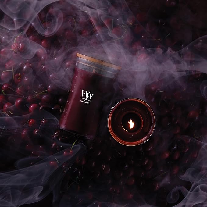 WoodWick Phantom Cherry Scented Large Hourglass Candle, Crackles as it Burns, Great for Gifting, 21oz