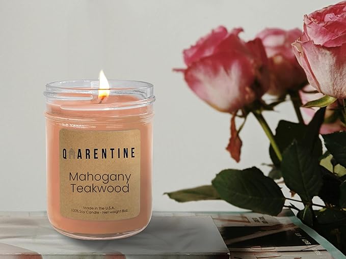 Organic Soy Wax Mahogany Teakwood Scented Vegan Candle -100% Pure Soy Wax & Essential Oils - Woodsy and Earthy Aroma - Made in USA (8oz)
