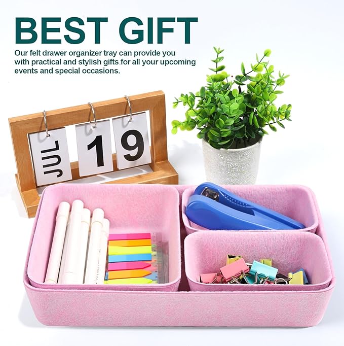 HNYYZL Desk Drawer Organizer,7 Pack Felt Drawer Organizer Shallow Drawer Organizers Felt Storage Bins,Desk organizer trays (Pink)