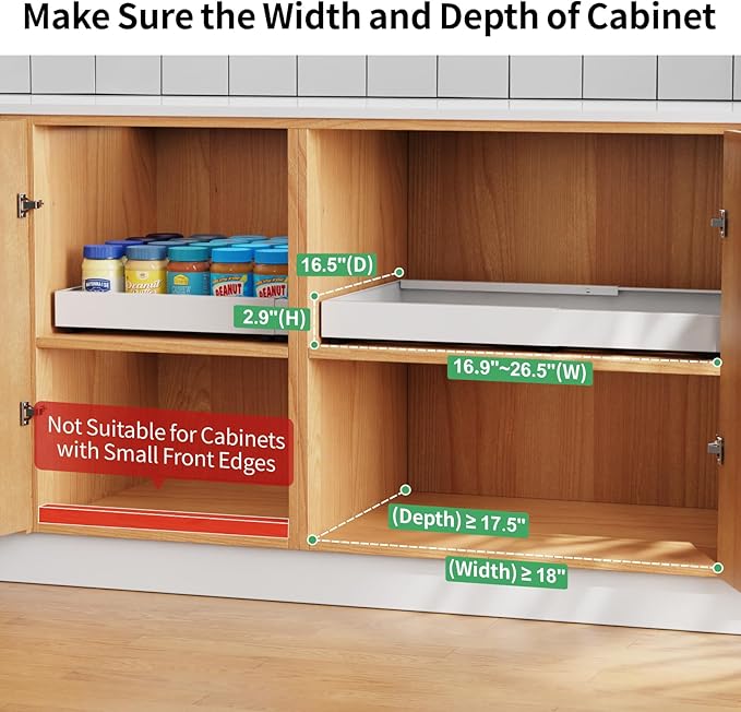 iSPECLE No Drill Drawers for Cabinets - Expandable Peel and Stick Pull Out Cabinet Organizer Easily Get Items without Digging in the Cabinet