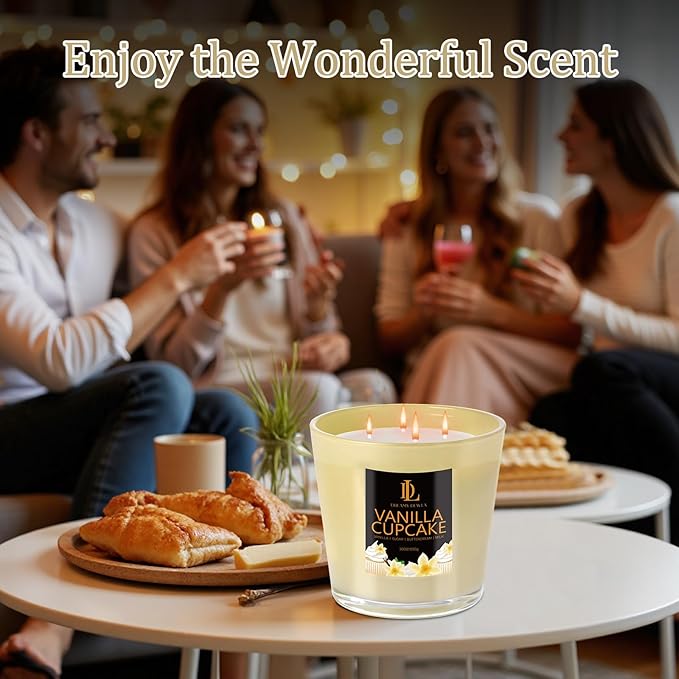 Large Candle Vanilla Cupcake Scented, 4 Wick Natural Soy Candles for Home Scented, 30oz Big Candle Long Lasting, Home Aromatherapy Candles Housewarming Gift for Women Men