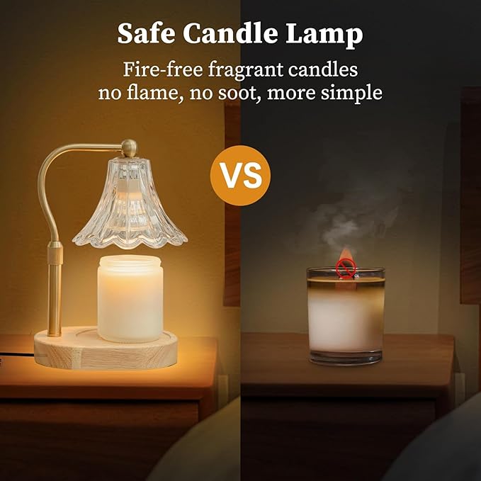Candle Warmer Lamp – Dimmable Candle Lamp with Timer, Adjustable Height for Jar Candles (Oak)