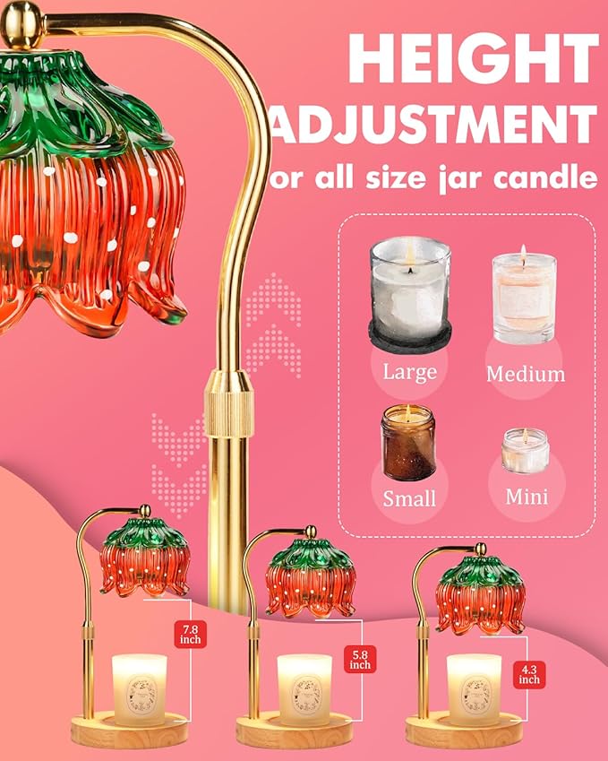 Funistree Strawberry Candle Warmer Lamp Height Adjustable, Lotus Strawberry Flower Lamp for Yankee Village Candles, Cute Candle Lamp with Timer & Dimmable, Birthday for Women Mom Adult