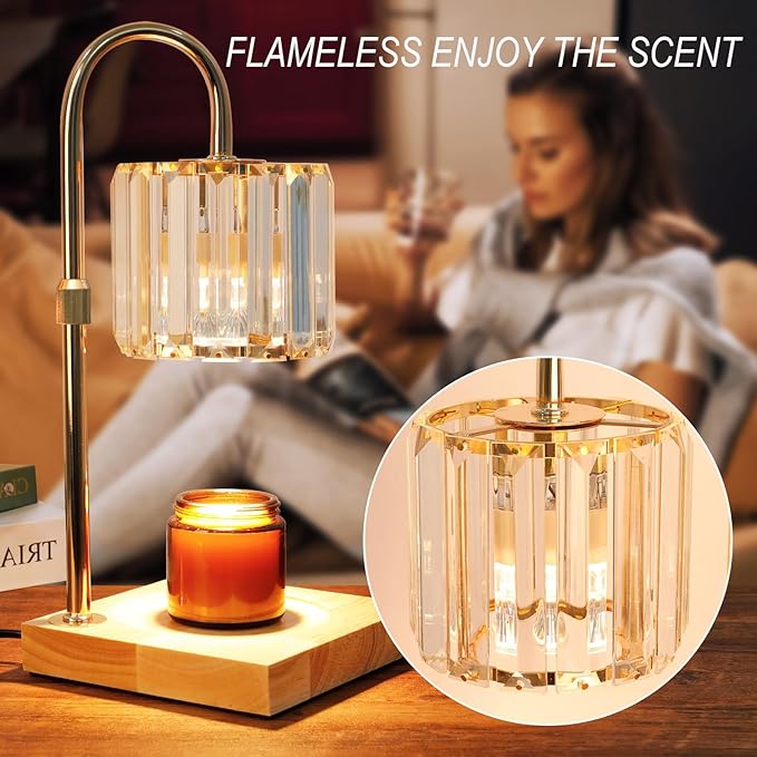 Yuichoy Candle Warmer Lamp with Timer, Dimmable Electric Candle Wamer Adjustable Height, Glass Modern Candles Melter Lamp, Gifts for Women Mom, Clear