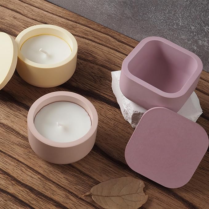 2 Sizes Candle Jar Molds, Silicone Concrete for Candle Holder with Lids, Candles Resin Mould Epoxy Resin Casting DIY for Candle Making Supplies Scented Candles Soaps Making