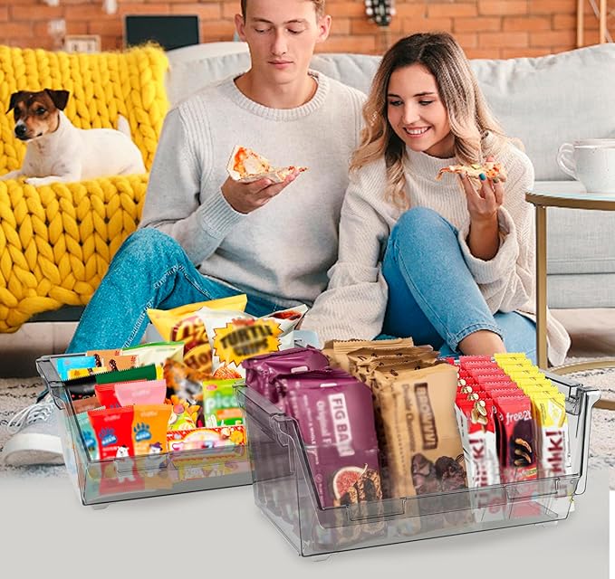 2Pack Pantry Organization and Food Storage Bin, Stackable Snack Organizer with Handles,Refrigerator Organizers and Storage for Kitchen Pantry Bathroom for Snacks, Spices,Chips Food Organizer