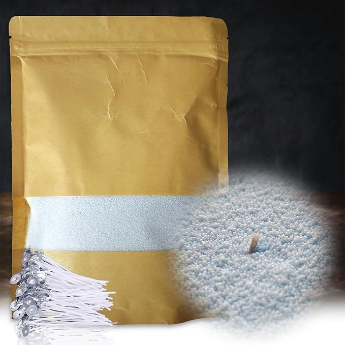DRMAISON Pearled Candle Wax Sand DIY Kit - 35.3 oz, Cream Blue, Non-Toxic&Smoke-Free, Refillable with 60 Wicks, Long-Lasting Flame, Highly Customizable for Wedding, Party&Holiday Decor
