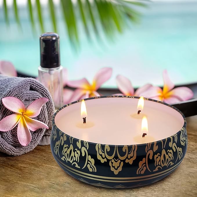 NIKY 3 Packs Large Citronella Candles Outdoor and Indoor, 13.5oz 3-Wick Soy Wax Green Portable Travel Tin Candle for Home Garden Patio Yard Balcony