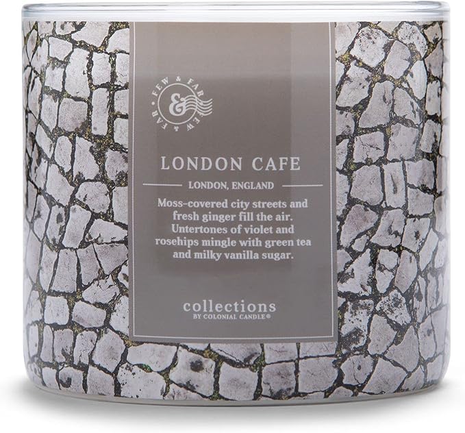 Colonial Candle London Café Scented Jar Candle, Travel Collection, 3 Wick, Gray, 14.5 oz - Up to 60 Hours Burn