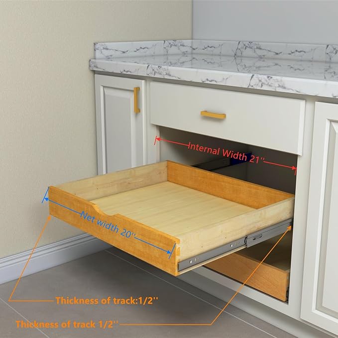 Elysian Slide Out Drawers for Kitchen Cabinets 21‘’W × 21‘’D, Strong Pull Out Drawers for Cabinets, Kitchen Organizers and Storage Solution for Heavy Pots and Appliances