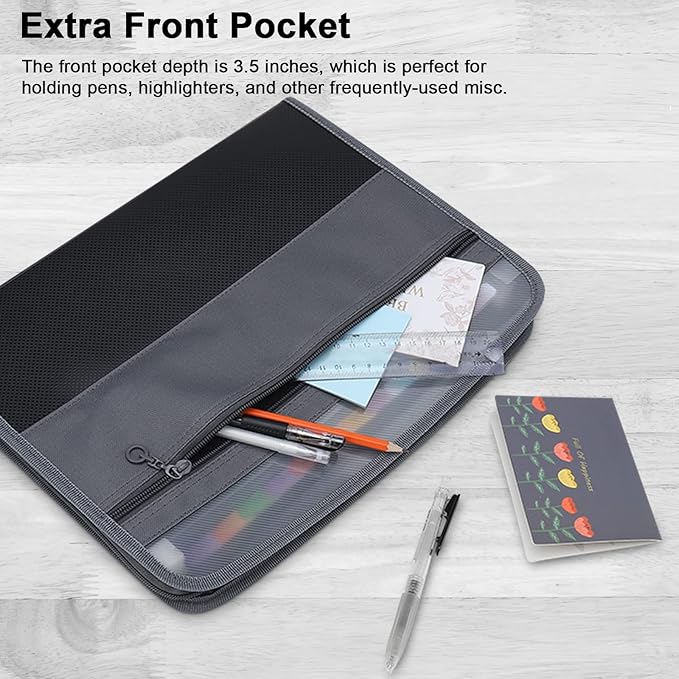 NAFY Expanding File Folders, 13 Pockets Document Organizer with Zipper, A4 Letter Size Portable Accordion Expanding File Folders with Multicolor Labels for Home Office School Supplies (Black 4 Pack)
