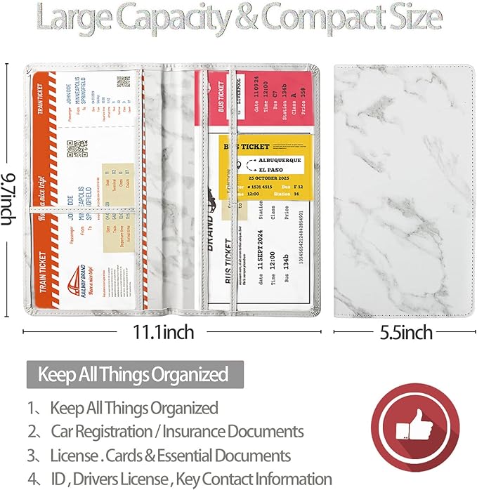 Car Registration and Insurance Card Holder - Leather Vehicle Glove Box Automobile Documents Paperwork Wallet Case Organizer for ID, Driver's License, Key Contact Information Cards - Men&Women