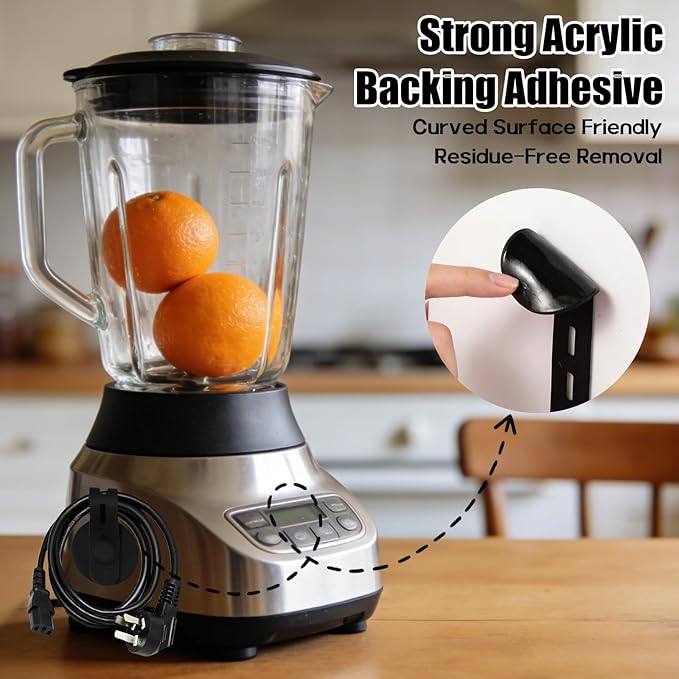8Pcs Silicone Cable Straps, Self Adhesive Cable Management Under Desk, Reusable Cable Clip, Wire Organizers for Cords, Cord Holder for Home, Kitchen, Office, Bedroom, Car (Black)