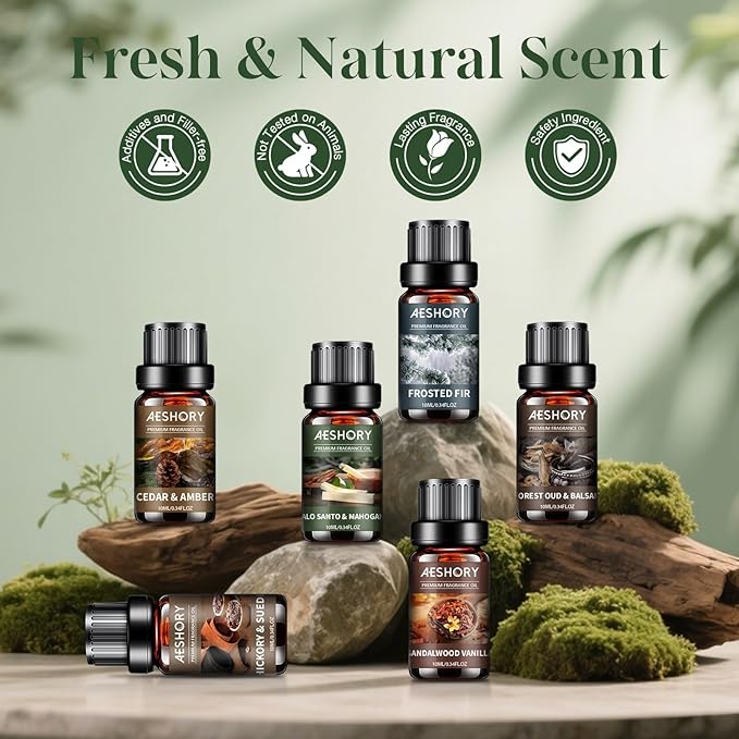 Essential Oils Set -6x10ml Woodland & Bakery Fragrance Oils Set for Diffuser, Candle Scents for Candle Making, Soap Making Supplies