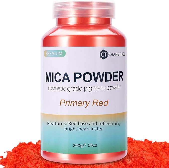 Mica Powder,7.05OZ（200g）,Primary Red Mica Powder Pigment for Epoxy Resin，Lip Gloss，Car Paint，Dye，Soap Making，Nail Polish,Epoxy Resin,Candle Making,Bath Bombs