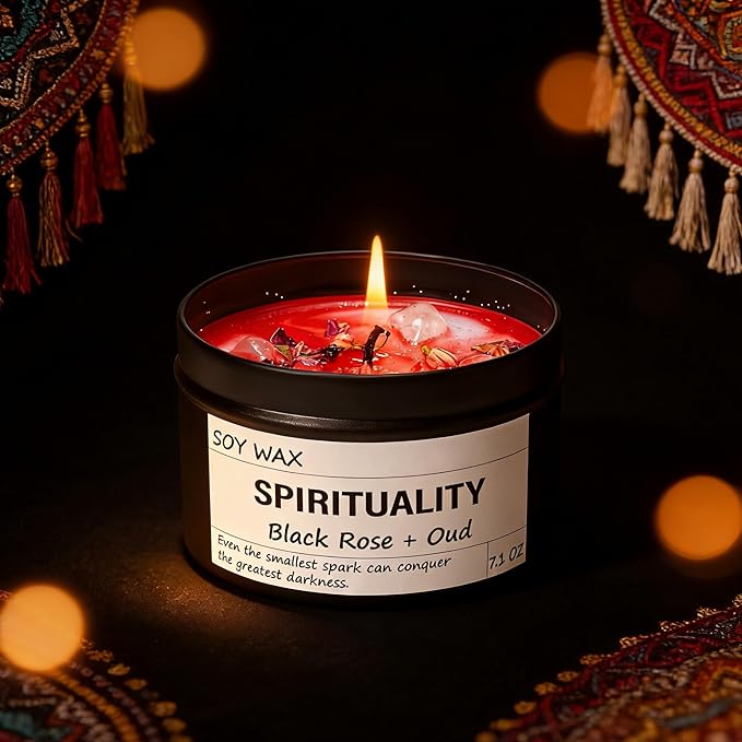 Chloefu LAN Crystal Energy Candle, Spiritual Candles for Women, Spark Conquer Darkness, Black Rose & Oud Candles, Emotional Support, Encouragement, Perfect Self-Care and Inspirational Affirmation Gift