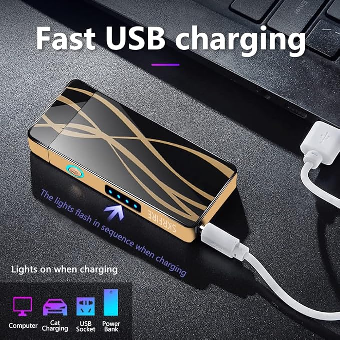 SKRFIRE Flameless Electric USB Rechargeable Windproof Plasma Lighter - Portable Fashion Outdoor for Camping, Hiking(Thread)