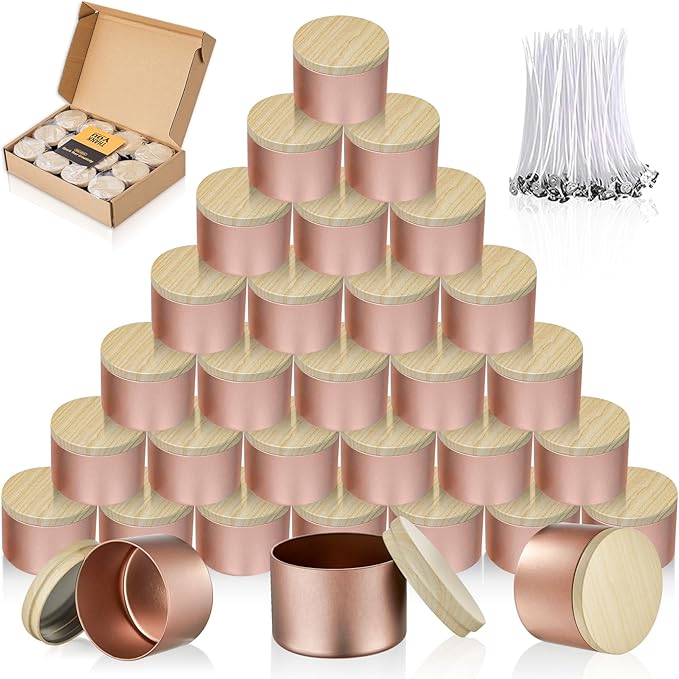 MGLIFEUL Candle Tins Jars Container Vessels for Making 4 8 Oz Rose Glod Empty Candle Tins Can Gift Box Packaging With Lid Wax Container Bulk Making Diy Candle Supplies Accessories(Rose Glod,4oz,12pcs)